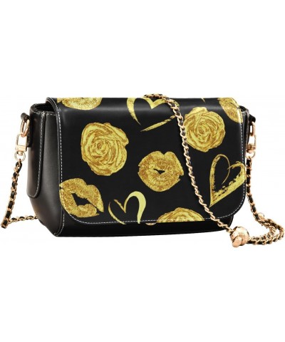 Valentines Day Roses PU Leather Crossbody Handbag for Women Shoulder Purse with Adjustable Metal Chain Waterproof Crossbody W...