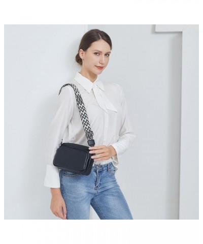 Small Crossbody Bag with Wide Guitar Strap Camera Purse Shoulder Handbag Satchel B-black $12.42 Shoulder Bags