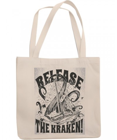 Gift for Mythology Lovers Kraken Sea Monster Attacking a Ship Quote Natural White Multicolor Canvas Tote Bag 1084 $19.71 Totes