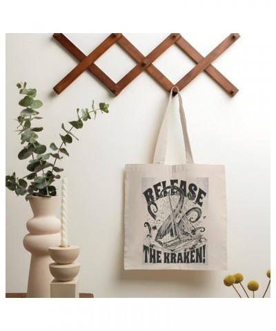 Gift for Mythology Lovers Kraken Sea Monster Attacking a Ship Quote Natural White Multicolor Canvas Tote Bag 1084 $19.71 Totes