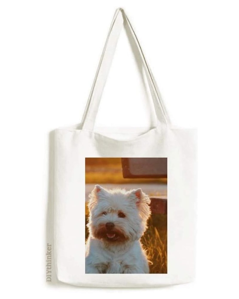 Dog White Animal Lonely Night Tote Canvas Bag Shopping Satchel Casual Handbag $16.42 Totes