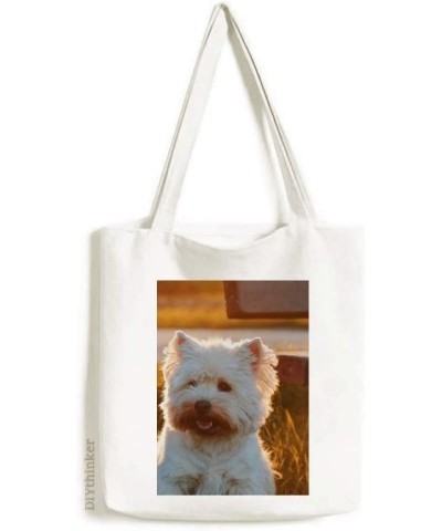 Dog White Animal Lonely Night Tote Canvas Bag Shopping Satchel Casual Handbag $16.42 Totes