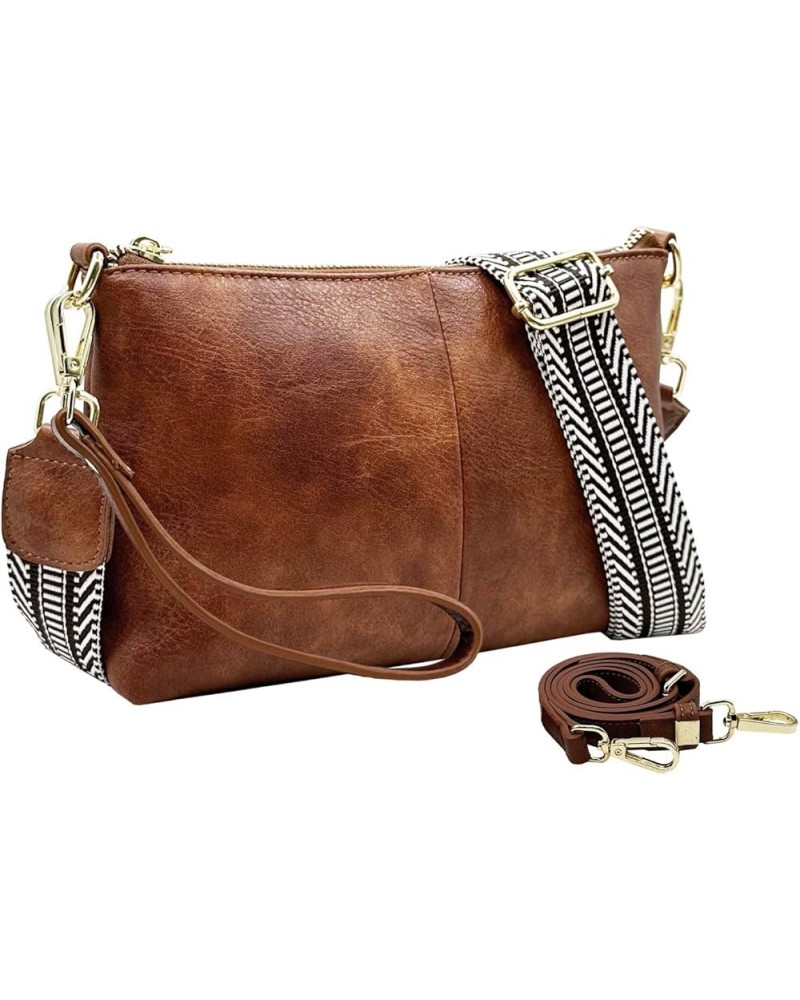 Small Crossbody Clutch Purses Bags for Women Wristlet Wallet Vegan Shoulder Handbags Guitar Strap + Leather Strap Brown $12.6...