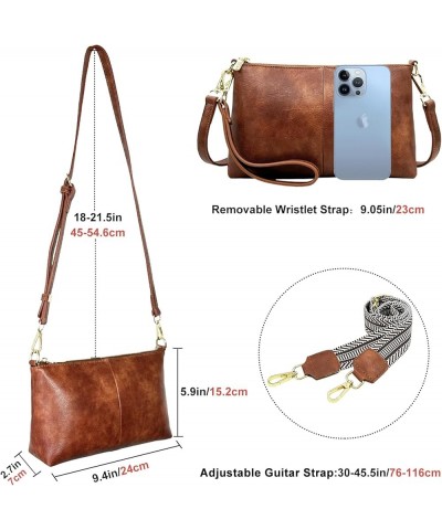 Small Crossbody Clutch Purses Bags for Women Wristlet Wallet Vegan Shoulder Handbags Guitar Strap + Leather Strap Brown $12.6...