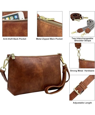 Small Crossbody Clutch Purses Bags for Women Wristlet Wallet Vegan Shoulder Handbags Guitar Strap + Leather Strap Brown $12.6...