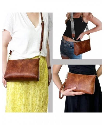 Small Crossbody Clutch Purses Bags for Women Wristlet Wallet Vegan Shoulder Handbags Guitar Strap + Leather Strap Brown $12.6...