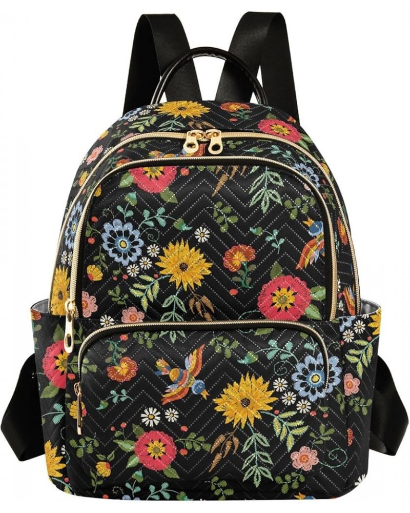 Mini Backpack for Women, Ethnic Birds Flowers Travel Backpack Purse for Ladies, Small Bookbag Daypack Shoulder Bag M Multi101...