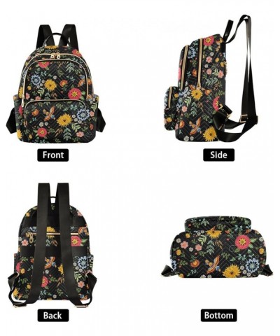 Mini Backpack for Women, Ethnic Birds Flowers Travel Backpack Purse for Ladies, Small Bookbag Daypack Shoulder Bag M Multi101...