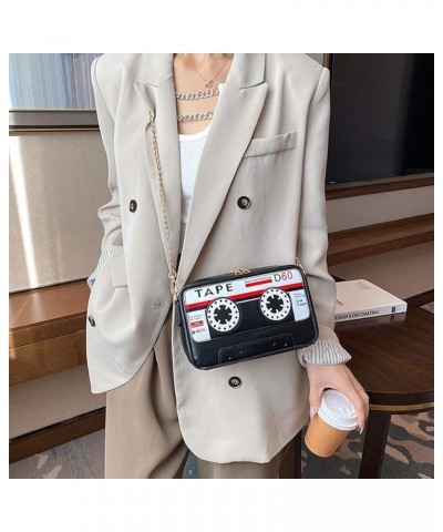 Retro Cassette Evening Clutch Purse Crystal Inlaid Bling Crossbody Shoulder Bag for Graduation Wedding Party U-black $14.84 E...