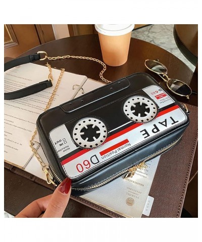 Retro Cassette Evening Clutch Purse Crystal Inlaid Bling Crossbody Shoulder Bag for Graduation Wedding Party U-black $14.84 E...