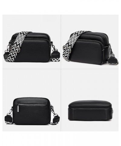 Small Crossbody Bag with Wide Guitar Strap Camera Purse Shoulder Handbag Satchel B-black $12.42 Shoulder Bags