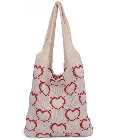 Crochet Tote Bag Cute Aesthetic Hobo Bag Hearts Pattern Knitted Shoulder Bag Hollow Beach Bag for Women H01-apricot $22.86 Totes