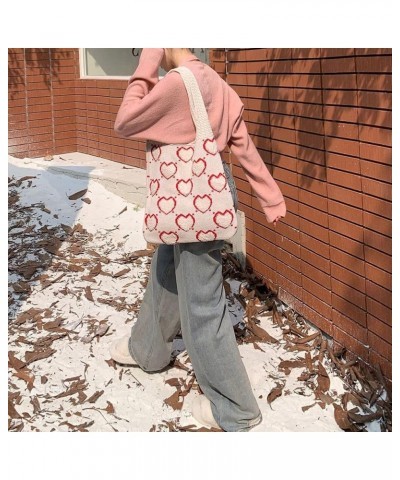 Crochet Tote Bag Cute Aesthetic Hobo Bag Hearts Pattern Knitted Shoulder Bag Hollow Beach Bag for Women H01-apricot $22.86 Totes