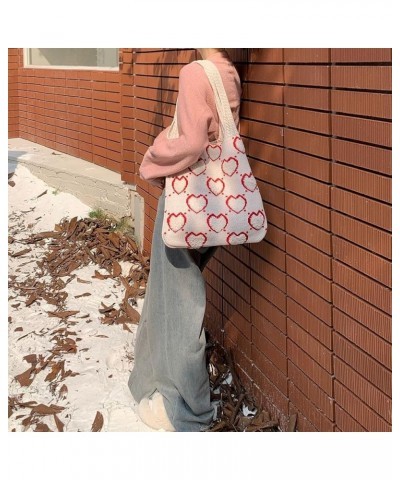 Crochet Tote Bag Cute Aesthetic Hobo Bag Hearts Pattern Knitted Shoulder Bag Hollow Beach Bag for Women H01-apricot $22.86 Totes