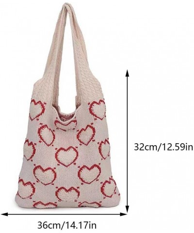 Crochet Tote Bag Cute Aesthetic Hobo Bag Hearts Pattern Knitted Shoulder Bag Hollow Beach Bag for Women H01-apricot $22.86 Totes