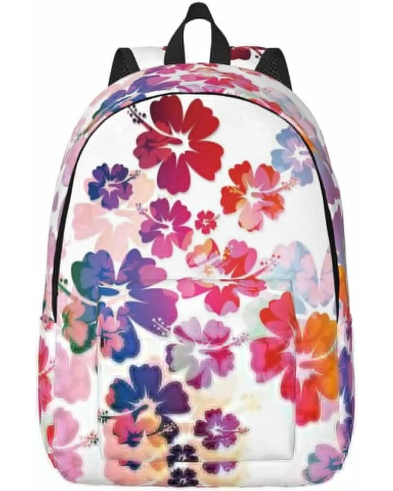 Hawaiian Flower Print Print Unisex Canvas Backpack Cute Backpack For Travel Sports Casual Aesthetic Backpack Black Small $23....