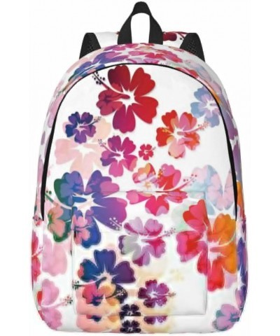 Hawaiian Flower Print Print Unisex Canvas Backpack Cute Backpack For Travel Sports Casual Aesthetic Backpack Black Small $23....