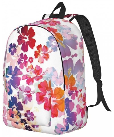 Hawaiian Flower Print Print Unisex Canvas Backpack Cute Backpack For Travel Sports Casual Aesthetic Backpack Black Small $23....