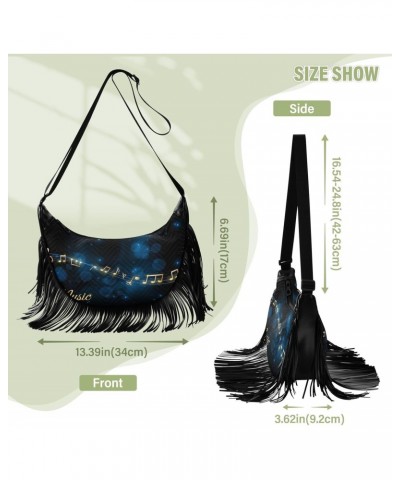 Black Music-note-print Women Tassel Fringe Shoulder bag, Fringe Purse Crossbody, Women Tassel Hobo Bag with Zipper $12.39 Hob...