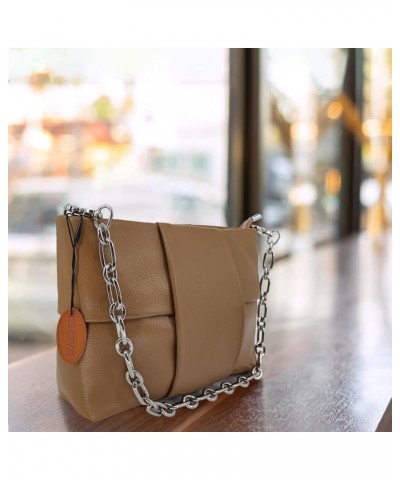 Small Leather Tote Bags for Women Genuine Leather Crossbody Tote Purse with Zipper Shoulder Bag Khaki D12 $18.40 Totes