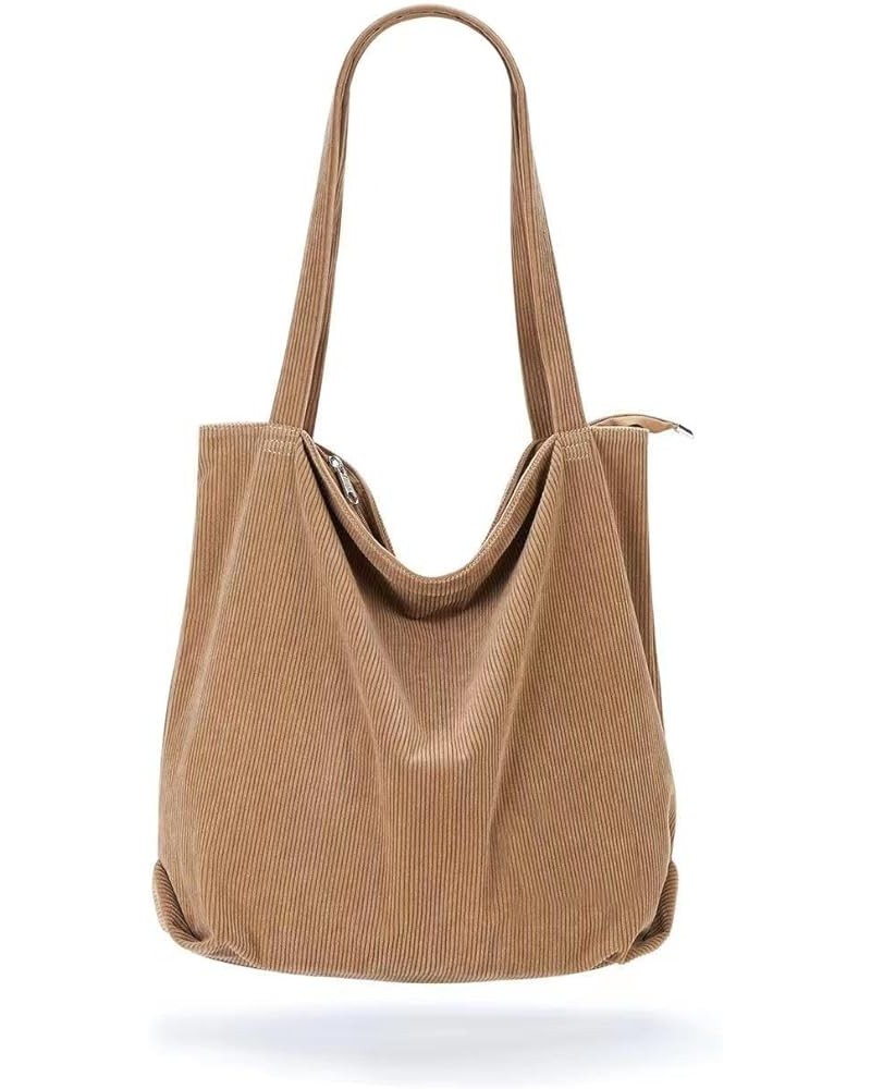 Women Corduroy Tote Bag Zipper Casual Tote's Handbag Big Capacity Shoulder Bag with Pockets 01-khaki $9.89 Totes