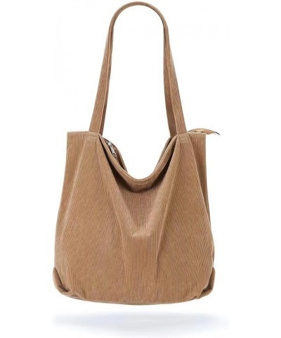 Women Corduroy Tote Bag Zipper Casual Tote's Handbag Big Capacity Shoulder Bag with Pockets 01-khaki $9.89 Totes