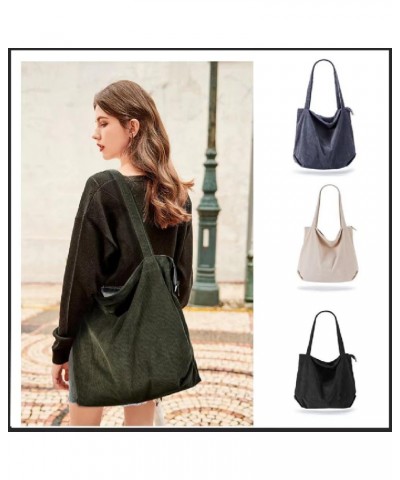 Women Corduroy Tote Bag Zipper Casual Tote's Handbag Big Capacity Shoulder Bag with Pockets 01-khaki $9.89 Totes