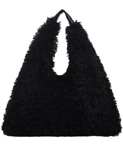 Faux Fur Hobo Shoulder Bag Furry Handbag Purse for Women Winter Y2k Fuzzy Plush Shoulder Tote Bag for Work Shopping Black $20...