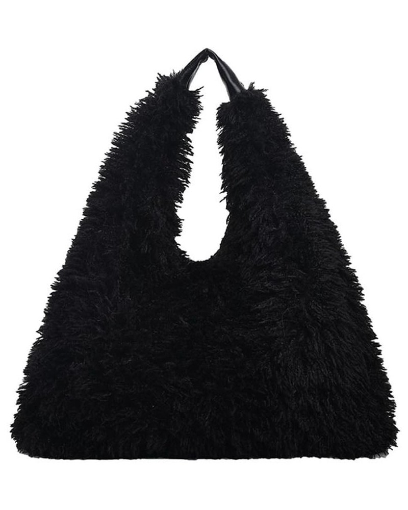 Faux Fur Hobo Shoulder Bag Furry Handbag Purse for Women Winter Y2k Fuzzy Plush Shoulder Tote Bag for Work Shopping Black $20...