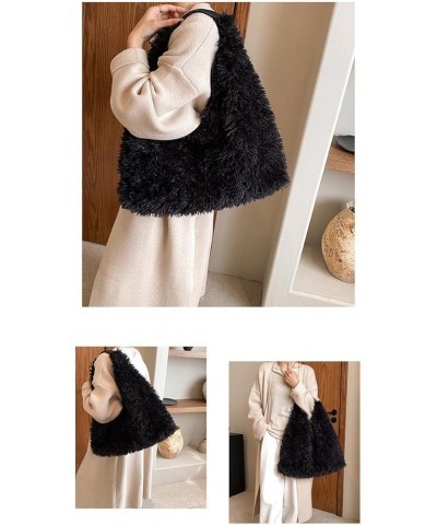 Faux Fur Hobo Shoulder Bag Furry Handbag Purse for Women Winter Y2k Fuzzy Plush Shoulder Tote Bag for Work Shopping Black $20...