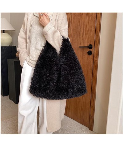 Faux Fur Hobo Shoulder Bag Furry Handbag Purse for Women Winter Y2k Fuzzy Plush Shoulder Tote Bag for Work Shopping Black $20...