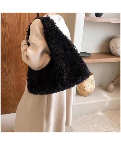 Faux Fur Hobo Shoulder Bag Furry Handbag Purse for Women Winter Y2k Fuzzy Plush Shoulder Tote Bag for Work Shopping Black $20...