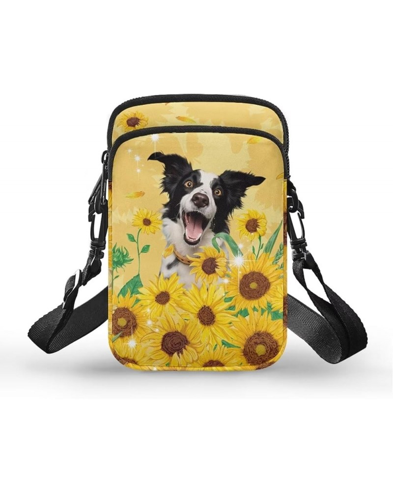 Crossbody Messenger Bag for Women Cell Phone Purse with Double Pockets for Travel Sports Border Collie With Sunflowers $11.00...