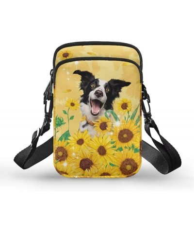 Crossbody Messenger Bag for Women Cell Phone Purse with Double Pockets for Travel Sports Border Collie With Sunflowers $11.00...