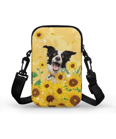 Crossbody Messenger Bag for Women Cell Phone Purse with Double Pockets for Travel Sports Border Collie With Sunflowers $11.00...