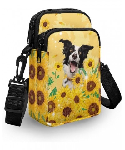 Crossbody Messenger Bag for Women Cell Phone Purse with Double Pockets for Travel Sports Border Collie With Sunflowers $11.00...