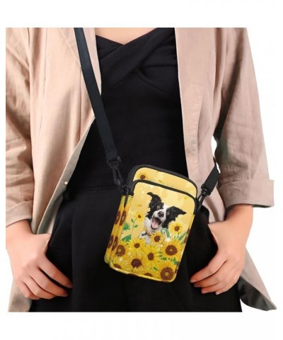 Crossbody Messenger Bag for Women Cell Phone Purse with Double Pockets for Travel Sports Border Collie With Sunflowers $11.00...