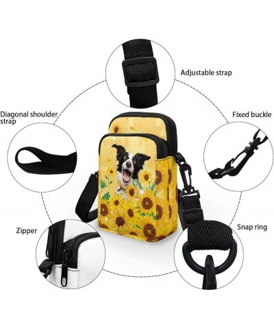 Crossbody Messenger Bag for Women Cell Phone Purse with Double Pockets for Travel Sports Border Collie With Sunflowers $11.00...