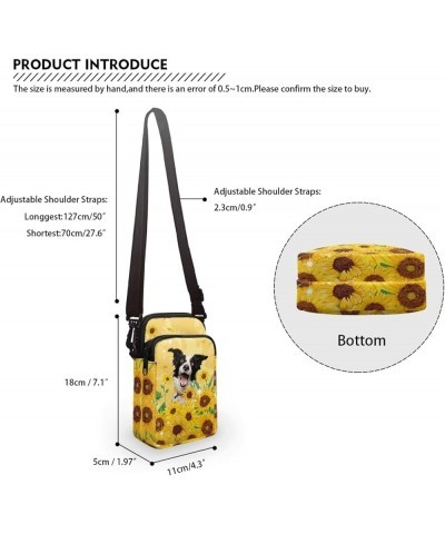 Crossbody Messenger Bag for Women Cell Phone Purse with Double Pockets for Travel Sports Border Collie With Sunflowers $11.00...