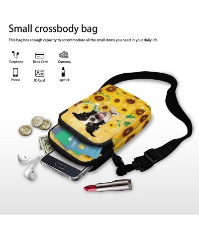 Crossbody Messenger Bag for Women Cell Phone Purse with Double Pockets for Travel Sports Border Collie With Sunflowers $11.00...