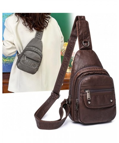 Womens's Vintage Sling Bag for Women Leather Chest Bags Crossbody Daypack Purse Shoulder Backpack Satchel Bag Dark Brown $39....