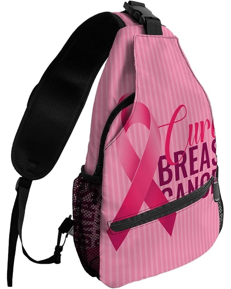 Sling Bag Crossbody Bag for Women Men Breast Cancer Awareness Pink Ribbons Love Pattern Waterproof Hiking Backpack Lightweigh...