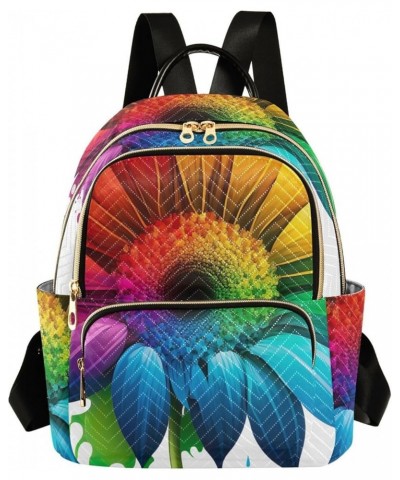 Medium Fashion Backpack for Women Rainbow Sunflower Print Ladies Travel Daypack Aesthetic Shoulder Bag 10.2×5.1×12.5 IN $16.9...