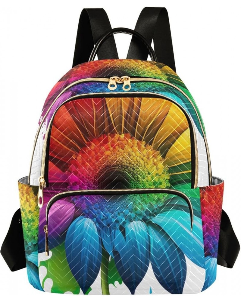 Medium Fashion Backpack for Women Rainbow Sunflower Print Ladies Travel Daypack Aesthetic Shoulder Bag 10.2×5.1×12.5 IN $16.9...