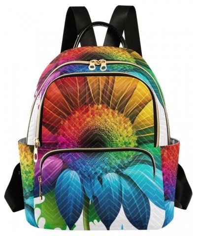 Medium Fashion Backpack for Women Rainbow Sunflower Print Ladies Travel Daypack Aesthetic Shoulder Bag 10.2×5.1×12.5 IN $16.9...