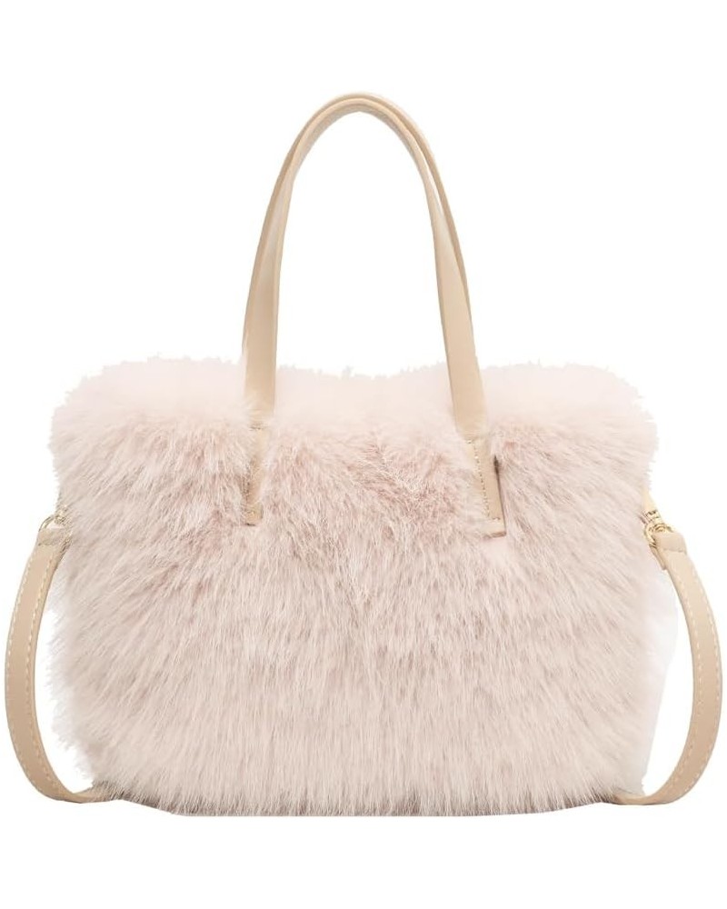 Women Small Faux Fox Fur Tote Bag Mini Furry Top Handle Bag Plush Shoulder Bag Crossbody Bag Handbag Beige $12.22 Totes