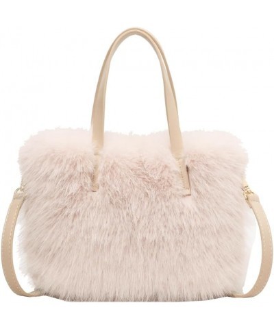 Women Small Faux Fox Fur Tote Bag Mini Furry Top Handle Bag Plush Shoulder Bag Crossbody Bag Handbag Beige $12.22 Totes