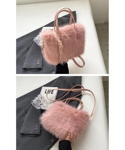 Women Small Faux Fox Fur Tote Bag Mini Furry Top Handle Bag Plush Shoulder Bag Crossbody Bag Handbag Beige $12.22 Totes