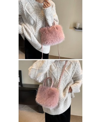 Women Small Faux Fox Fur Tote Bag Mini Furry Top Handle Bag Plush Shoulder Bag Crossbody Bag Handbag Beige $12.22 Totes