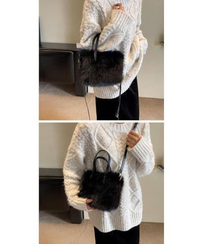 Women Small Faux Fox Fur Tote Bag Mini Furry Top Handle Bag Plush Shoulder Bag Crossbody Bag Handbag Beige $12.22 Totes